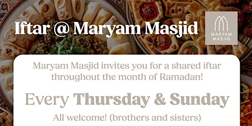 Iftars @ Maryam Masjid primary image