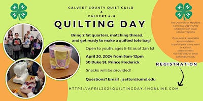 Imagen principal de Quilting Day with Calvert 4-H and Calvert County Quilting Guild