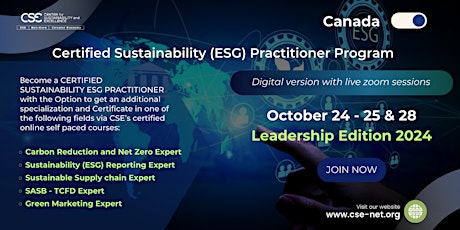 Imagem principal do evento Certified Sustainability (ESG)Practitioner Program, Leadership Edition 2024