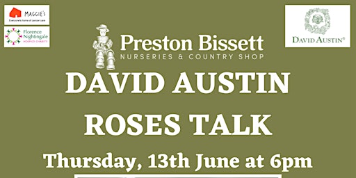 Primaire afbeelding van CHARITY DAVID AUSTIN ROSE TALK- THURSDAY 13th JUNE 2024 6pm -  7.30pm