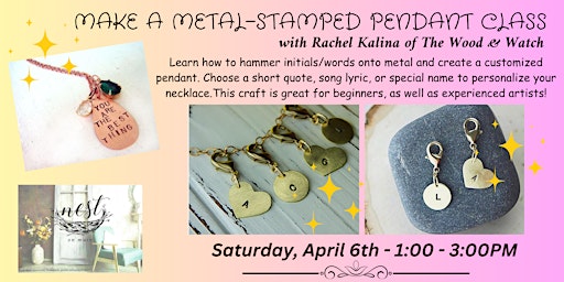 Imagem principal do evento Make a Metal-Stamped Pendant Class w/Rachel Kalina of The Wood & Watch