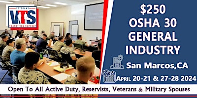 Image principale de 250 OSHA 30 Hr General Safety Live Instruction 04/20-21 &  27-28 2024