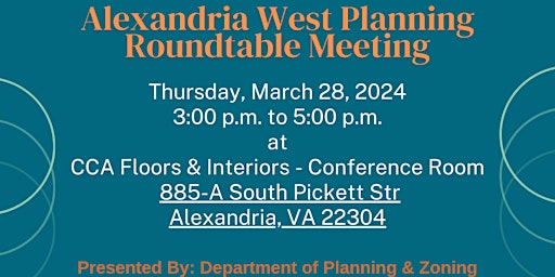 Imagen principal de WEBA - Alexandria West Planning Roundtable