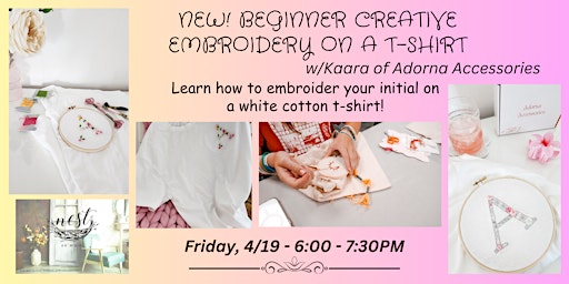 Imagem principal do evento Beginner Creative Embroidery on a T-Shirt Workshop w/Adorna Accessories