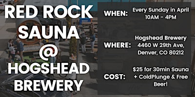 Hauptbild für April Sauna Sundays! Red Rock Sauna + Cold Plunge @ Hogshead Brewery