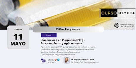 Curso en linea y en vivo de Plasma Rico en Plaquetas: Procesamiento y Dosis correcta