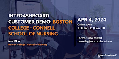 Primaire afbeelding van InteDashboard Customer Demo: Boston College - Connell School of Nursing