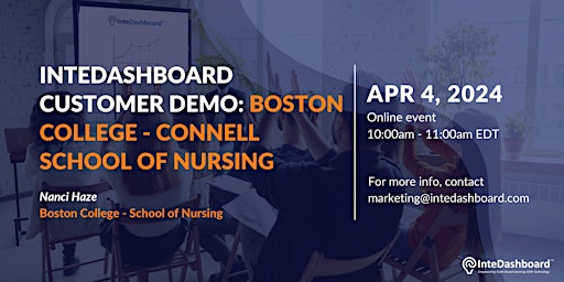 Primaire afbeelding van InteDashboard Customer Demo: Boston College - Connell School of Nursing