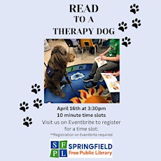 Imagen principal de Read to a therapy dog.  Ages 5 and up.  (Under 10 with an adult).