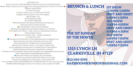 SugaRaE'sBoomBoomRoom Presents: Sunday Brunch & Lunch Comedy Special