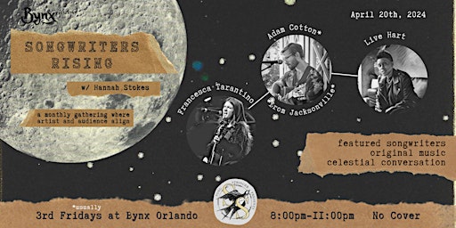 Primaire afbeelding van Songwriters Rising w/ Hannah Stokes feat.Live Heart,Adam Cotton,Francesca T