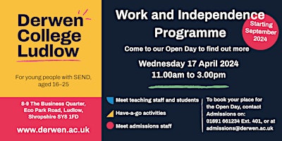 Imagem principal do evento Derwen College Ludlow Open Day Event - Wednesday  17th April 2024