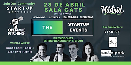 Primaire afbeelding van Startup Events Madrid- Networking, Investor Relations & Open-Mic  Pitching