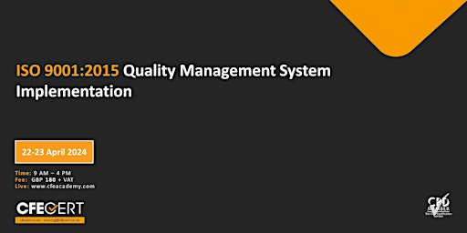 Imagem principal do evento ISO 9001:2015 Quality Management System Implementation-₤180