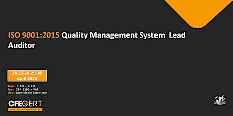 ISO 9001:2015 Quality Management System  Lead Auditor-₤1100