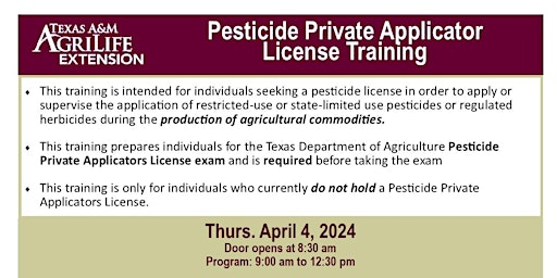 Imagem principal do evento Pesticide Private Applicator License Training