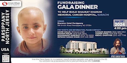 Shaukat Khanum Fundraising Gala Dinner in Parsippany, North Jersey, USA primary image