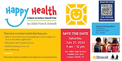 Imagem principal do evento Happy Health: A Back-to-School Health Fair by LEAD First & Driscoll