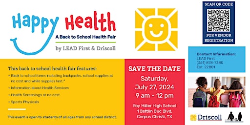 Primaire afbeelding van Happy Health: A Back-to-School Health Fair by LEAD First & Driscoll