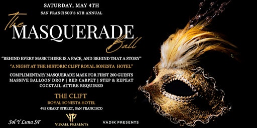 Imagem principal de 6th Annual Masquerade Ball at The Historic Clift Hotel-MASSIVE BALLOON DROP