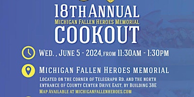 18th Annual Michigan Fallen Heroes Memorial Cookout primary image