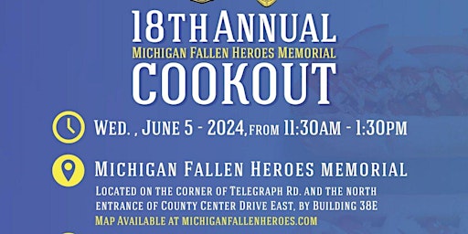 Primaire afbeelding van 18th Annual Michigan Fallen Heroes Memorial Cookout