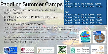 Primaire afbeelding van Offaly SP's  Urban Outdoor Adventure Project, 3 Day Paddling Summer Camp 1
