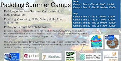 Primaire afbeelding van Offaly SP's  Urban Outdoor Adventure Project, 3 Day Paddling Summer Camp 1