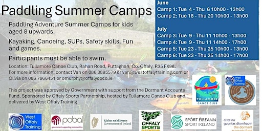 Imagem principal do evento Offaly SP's  Urban Outdoor Adventure Project, 3 Day Paddling Summer Camp 1