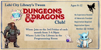 Tween D&D Club Friday, April19th-3:00-4:30 PM primary image