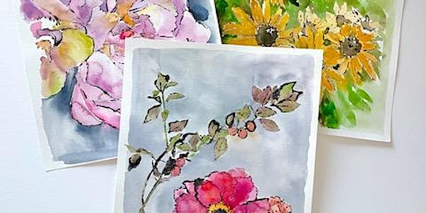 Blotted Line & Watercolor Floral Painting