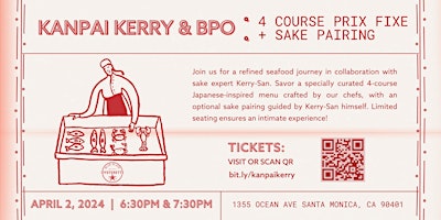 Imagem principal do evento Kanpai Kerry & BPO: 4 Course Prix Fixe +  Guided Sake Pairing