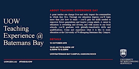 UOW Batemans Bay Teaching Experience Day: Experience Your Future primary image