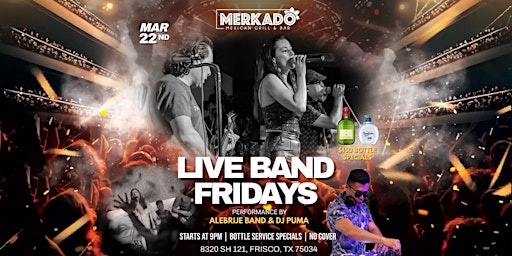 Image principale de LIVE BAND FRIDAYS WITH ALEBRIJE BAND & DJ PUMA MAR 22ND