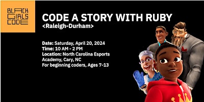 Primaire afbeelding van Black Girls Code Raleigh-Durham: Code a story with Ruby (Ages 7-13)