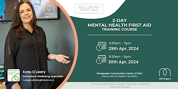 MENTAL HEALTH FIRST AID (MHFAider®) 2-DAY COURSE IN PERSON, EAST LONDON