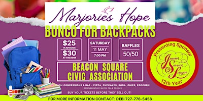 Immagine principale di MARJORIE'S HOPE 12TH ANNUAL BUNCO 4 BACKPACKS 