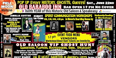 Hauptbild für "Full Moon" OLD SALOON VIP GHOST HUNT, Workshops, Readings, Spooky Fun!
