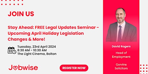 Primaire afbeelding van FREE Legal Seminar: Holiday Legislation changes & what it means for you