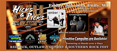 Hicks & Picks Fest "Friday, July 26 Party Night" General Admission Ticket!