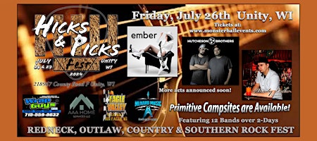 Primaire afbeelding van Hicks & Picks Fest "Friday, July 26 Party Night" General Admission Ticket!
