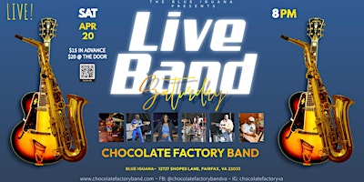 Imagem principal de The Chocolate Factory Band LIVE!!! @ The Blue Iguana, Fairfax, VA!!!