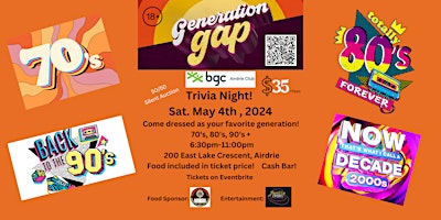 Primaire afbeelding van BGC Airdrie Club Generation GAP Trivia Night!!!!