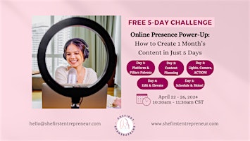 Primaire afbeelding van Online Presence Power-Up: How to Create 1 Month's Content in Just 5 Days!