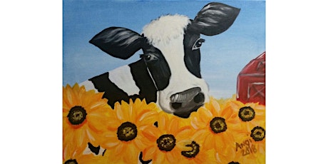 Paint and Sip this Charming Cow and Sunflowers painting