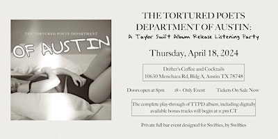 Imagem principal do evento The Tortured Poets Department of Austin: A Taylor Swift Album Release Party