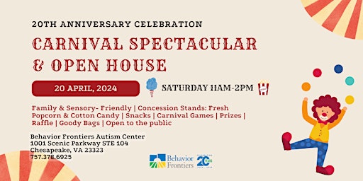 Imagem principal do evento Behavior Frontiers 20th Anniversary Celebration: Carnival Spectacular & Open House - Chesapeake!