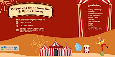 Hauptbild für Behavior Frontiers 20th Anniversary Celebration: Carnival Spectacular & Open House - Edina!