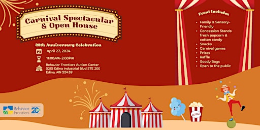 Image principale de Behavior Frontiers 20th Anniversary Celebration: Carnival Spectacular & Open House - Edina!