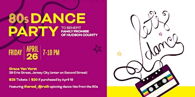 Hauptbild für Let's Dance! - ‘80s Dance Party to Benefit  Family Promise of Hudson County